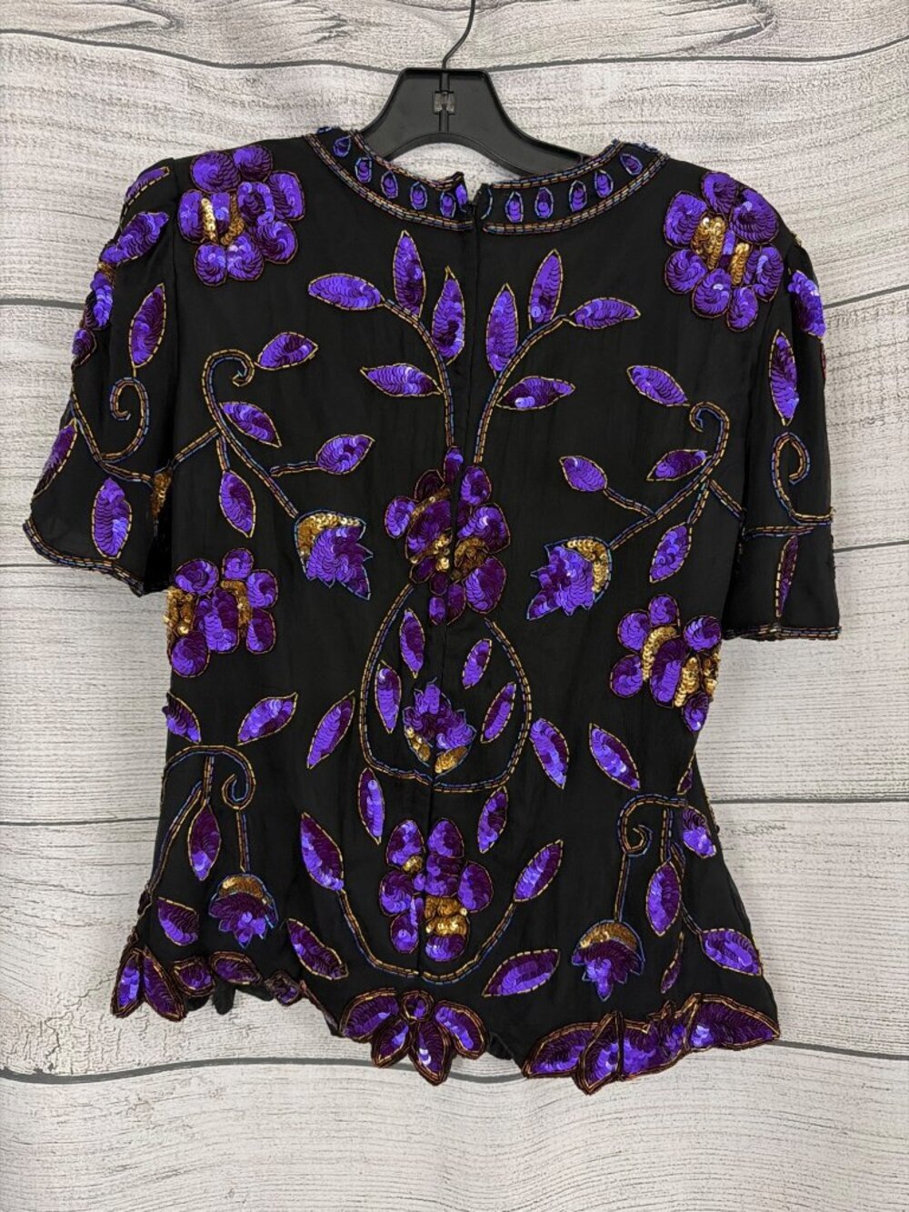 Stenay Purple Sequin Beaded Short Sleeve Blouse Top Size M - Picture 2 of 3